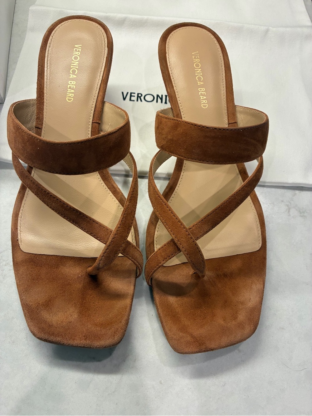 Veronica Beard Brown Suede Strappy Heeled Sandals - Picture 2 of 5